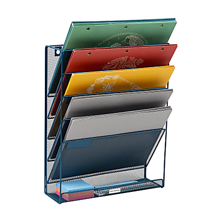 Mind Reader 5-Tier Vertical File Storage Basket, 16"H x 4" W x 12-3/4" D, Turquoise