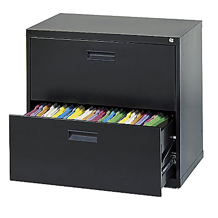 Realspace® 18"D Vertical 2-Drawer File Cabinet With Center Drawer Pulls, Metal, Black