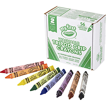 Crayola My First Washable Tripod Grip Crayons - Red, Orange, Yellow, Green, Blue, Purple, Brown, Black - 56 / Pack
