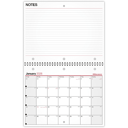 Office Depot Brand Monthly Desk Wall Calendar, 11" x 8 1/2", White, January 2026 to December 2026, OD30152826