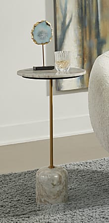 Coast to Coast Aoede Marble Round Accent Table, 28”H x 14” x 14”D, Brown