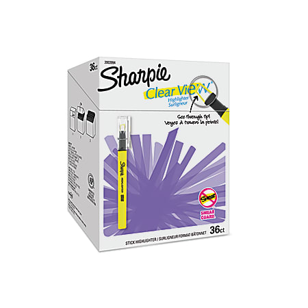Sharpie® Clear View Highlighter Sticks, Chisel Tip, Assorted Fluorescent Colors, Pack Of 36