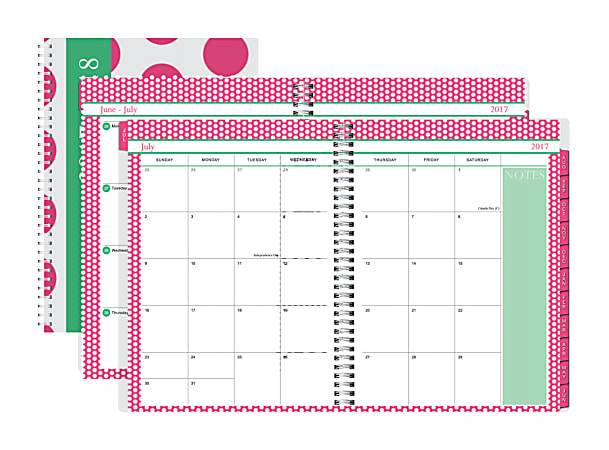 Divoga® Academic Weekly/Monthly Planner, 8 1/2" x 11", Pink Nautical Dot, July 2017 to June 2018