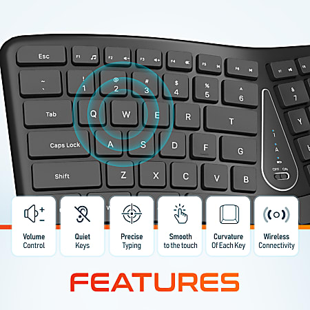 Delton KB250 Wireless Ergonomic Keyboard Black - Office Depot