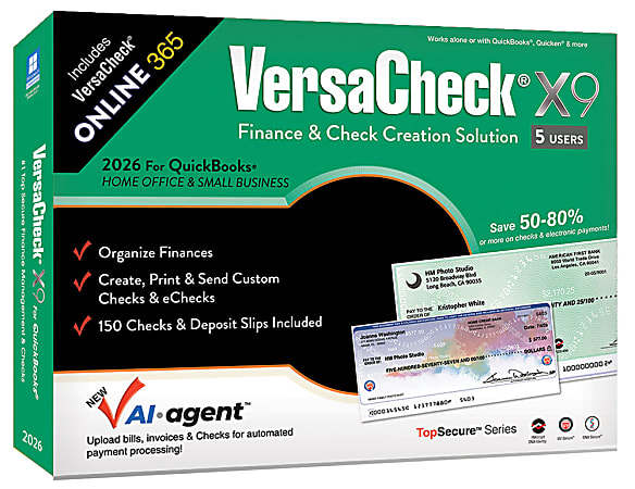 VersaCheck X9 2026 For QuickBooks + VersaCheck ONLINE Gold Bundle, 5 Users, 1-Year Subscription, PC, Download