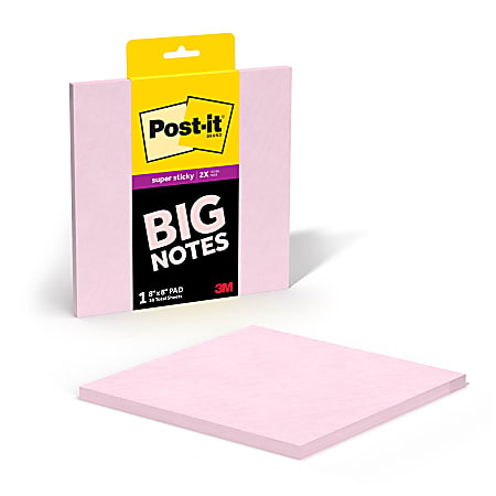 Post-it® Super Sticky Big Notes, 8 x 8 in, 1 Sticky Note Pad, 30 Sheets/Pad, Great for Vision Boards, Creative Projects, and Study Spaces, Pink Salt