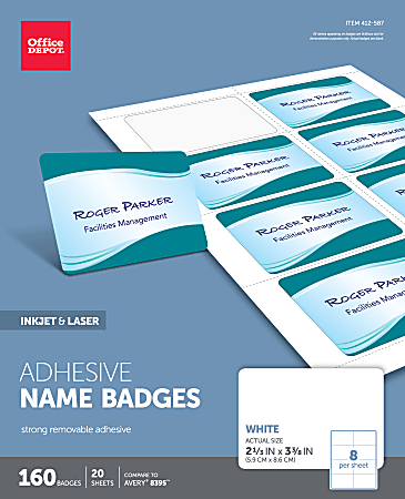 Office Depot® Brand Adhesive Name Badges, 2-1/3" x
