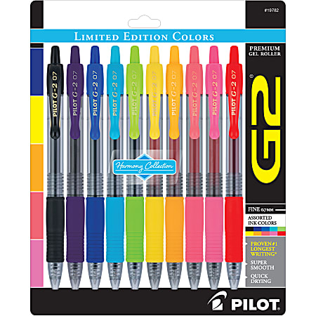 Pilot G2 Retractable Premium Gel Pens, Fine Point, 0.7mm, Assorted Inks, Pack of 10 Pens (Limited Edition)