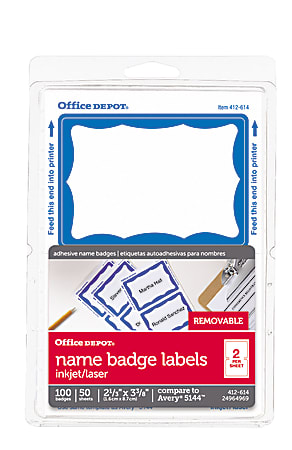 Office Depot® Brand Name Badge Labels, 2 1/3" x 3 3/8", Blue, Pack Of 100