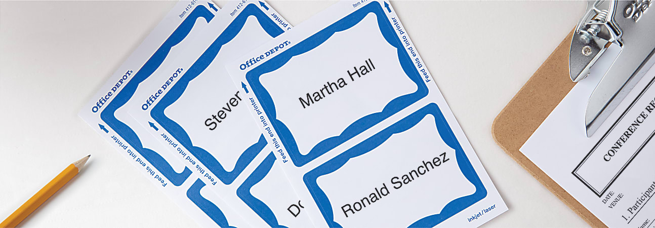 Office Depot Brand Name Badge Labels 2 13 x 3 38 Blue Pack Of ...