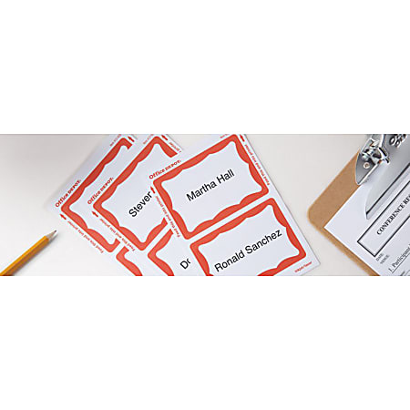Office Depot Brand Name Badge Labels 2 1132 x 3 38 Red Border Pack Of ...