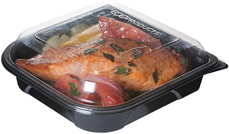 Eco-Products Medium Take-Out Plastic Containers, 100% Recycled, Black, Pack Of 150 Containers