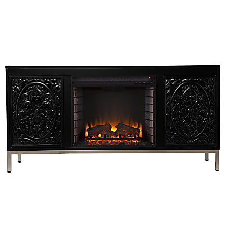 SEI Furniture Winsterly Electric Fireplace, 29"H x 58"W x 15"D, Black/Champagne