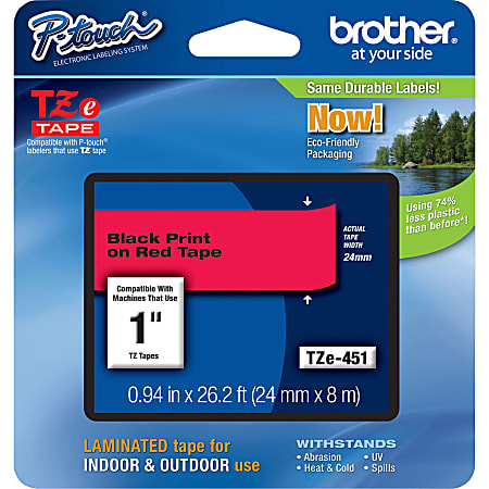 Brother® TZE451 Label Tape, 15/16" x 26 3/16', Red