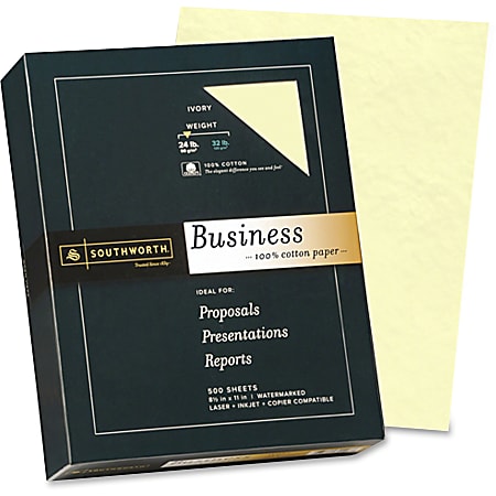 Southworth® Laser/Inkjet Print Copy And Multi-Use Paper, Letter Size (8 1/2" x 11"), 24 Lb, Wove, Ivory, Case Of 500 Sheets