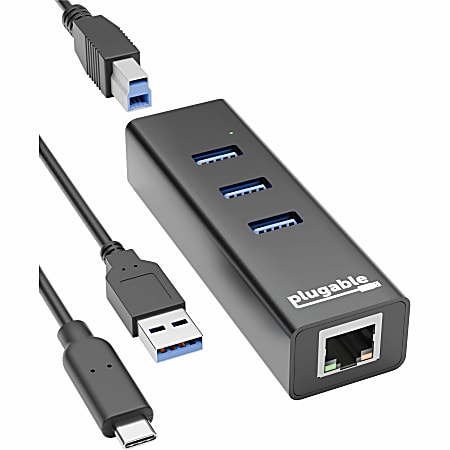 Plugable USB Hub with Ethernet, 3 Ports