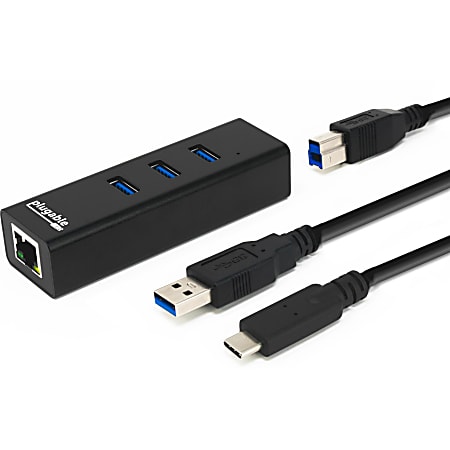 Plugable USB Hub with Ethernet, 3 Port USB