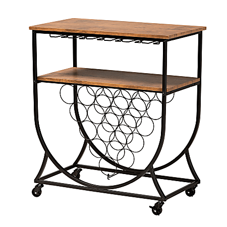 Baxton Studio Dania Mobile Wine Bar Cart, 32-3/4" x 29-5/16", Black/Walnut