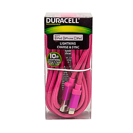 Duracell® Fabric Lightning Cable, 10', Pink, LE2238