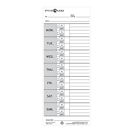 Pyramid™ Model 1000 30% Recycled Time Cards, Pack Of 100