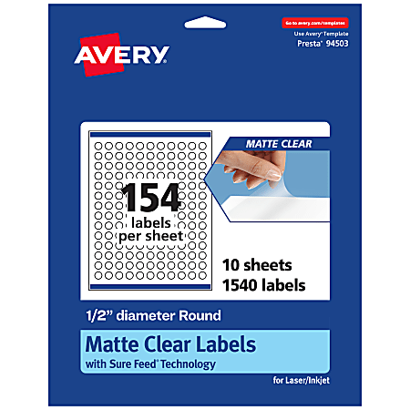 Avery® Permanent Labels With Sure Feed®, 94503-CMF10, Round, 1/2", Matte Clear, Pack Of 1,540