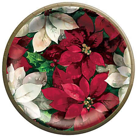 Amscan Christmas Poinsettia 6-3/4" Paper Plates, Red, Pack Of 120 Plates