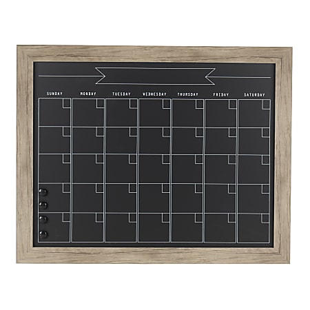 DesignOvations Beatrice Magnetic Framed Chalkboard Calendar, 23-3/16” x 29-3/16”, Black, Rustic Brown Plastic Frame