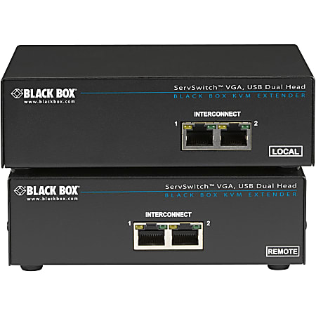 Black Box ServSwitch CATx USB KVM Extender, Dual-Head VGA with Serial and Audio - 1 Computer(s) - 1 Local User(s) - 1 Remote User(s) - 984.25 ft Range - UXGA - 1600 x 1200 Maximum Video Resolution - 4 x Network (RJ-45) - 5 x USB - 6 x VGA