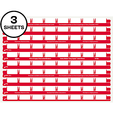 Avery® 8 Tab Easy Print & Apply Clear Label Sheet Refills (11226), 80 labels per sheet, 30 Sheets Per Pack