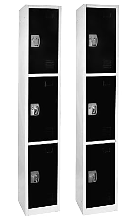 Alpine Large 3-Tier Steel Lockers, 72”H x 12”W x 12”D, Black, Pack Of 2 Lockers