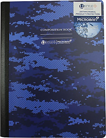 U Style Composition Book With Microban® Antimicrobial Protection, 7.5" x 9.75", Wide Rule, 200 Pages (100 Sheets), Blue Camo