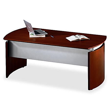 Mayline® Group Napoli 63" Wide Desk with curved end panels, 29 1/2"H x 63"W x 36"D, Mahogany