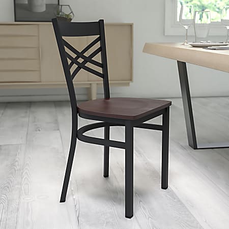 Flash Furniture X Back Restaurant Accent Chair, Walnut Seat/Black Frame