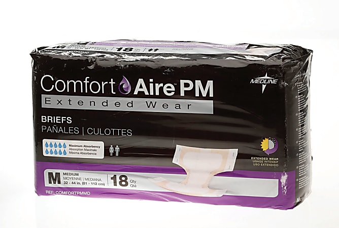 ComfortAire PM Extended Wear Disposable Briefs, Medium, 32 - 44", Beige, 18 Briefs Per Bag, Case Of 4 Bags