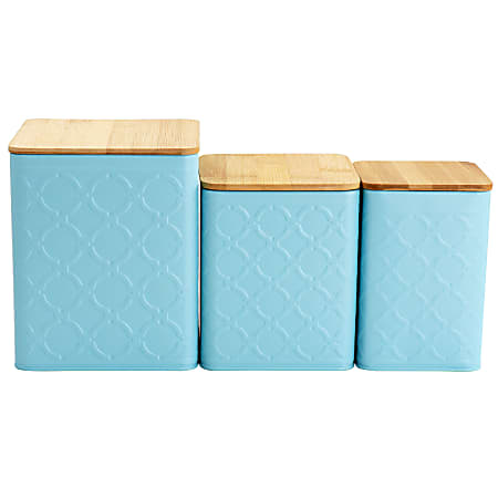 MegaChef 3-Piece Square Iron Canister Set, Turquoise