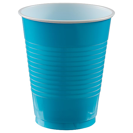 Amscan Plastic Cups, 18 Oz, Caribbean Blue, Set Of 150 Cups