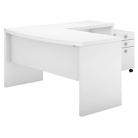 Bush Business Furniture Echo 60"W L-Shaped Bow-Front Corner Desk With Mobile File Cabinet, Pure White, Standard Delivery
