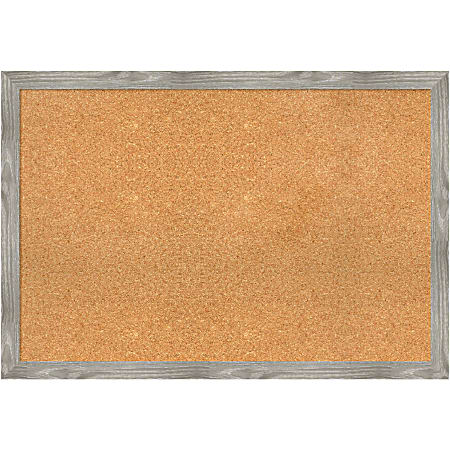 Amanti Art Square Non-Magnetic Cork Bulletin Board, Natural, 39” x 27”, Dove Graywash Plastic Frame