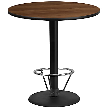 Flash Furniture Round Laminate Table Top With Round Bar Height Table Base And Foot Ring, 43-3/16”H x 42”W x 42”D, Walnut