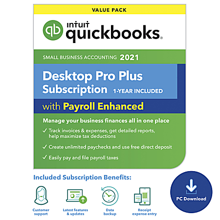 Intuit® QuickBooks® Desktop Pro Plus with Enhanced Payroll 2021, For 1 User, Windows®, Download