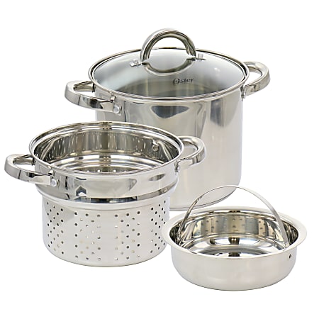 Oster Sangerfield 4-Piece 5-Quart Stainless Steel Pasta Pot, Silver