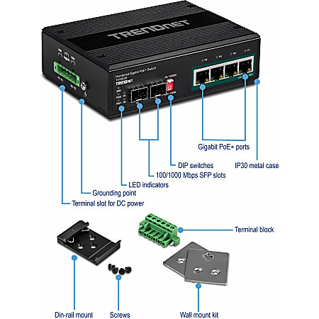 StarTech.com Switch Gigabit Ethernet Industriel 6 Ports - 4 PoE
