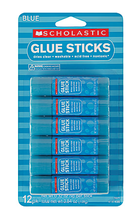 Scholastic Glue Sticks, 0.32 Oz, Blue, Pack Of 12