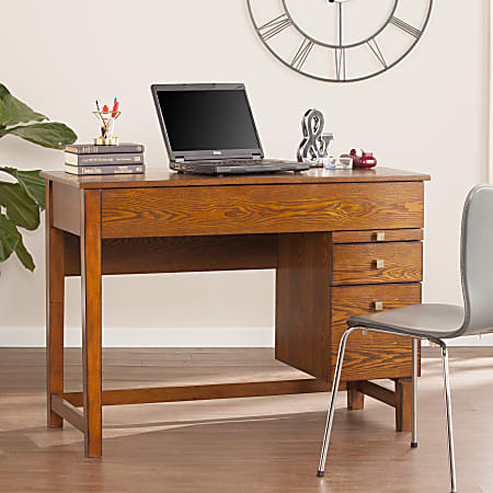 Southern Enterprises Edenton Mid-Century Adjustable-Height Desk, Oak