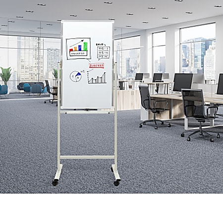 Excello Double-Sided Mobile Magnetic Dry-Erase Whiteboard On Wheels, Steel, 40&rdquo; x 24&rdquo;, White, Aluminum Frame