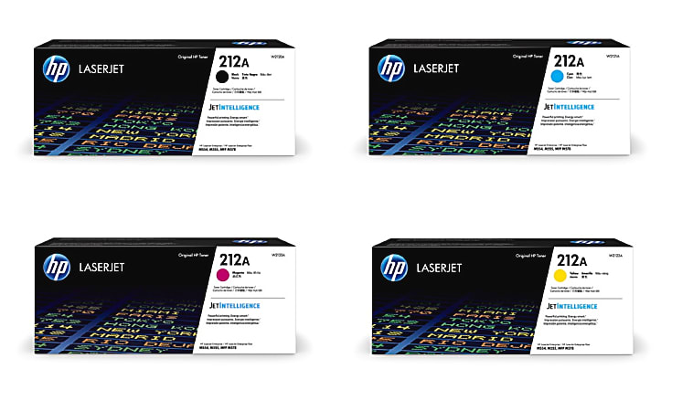 HP 212A 4-Color Black/Cyan/Magenta/Yellow Toner Cartridges, Pack Of 4 Cartridges, HP212ASET-OD