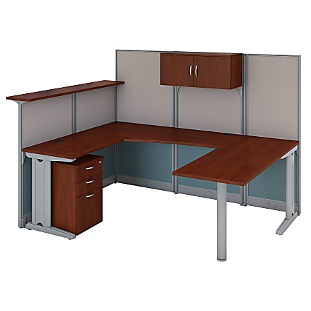 Bush Business Furniture Office in an Hour U Shaped Reception Desk with Storage, Hansen Cherry, Premium Installation