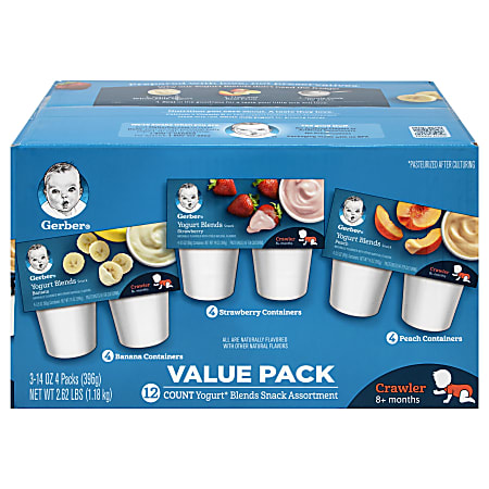 Gerber Yogurt Blends Snacks, 3.5 Oz, Box Of 12 Snack Packs