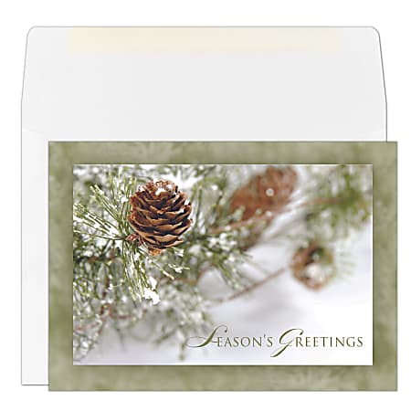 Custom Full-Color Holiday Cards With Envelopes, 7" x 5", Frosty Pinecones, Box Of 25 Cards