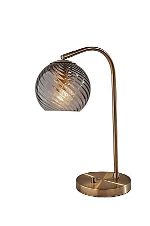 Adesso Camden Desk Lamp, 18-1/2”H, Smoked Swirled Glass Shade/Antique Brass Base